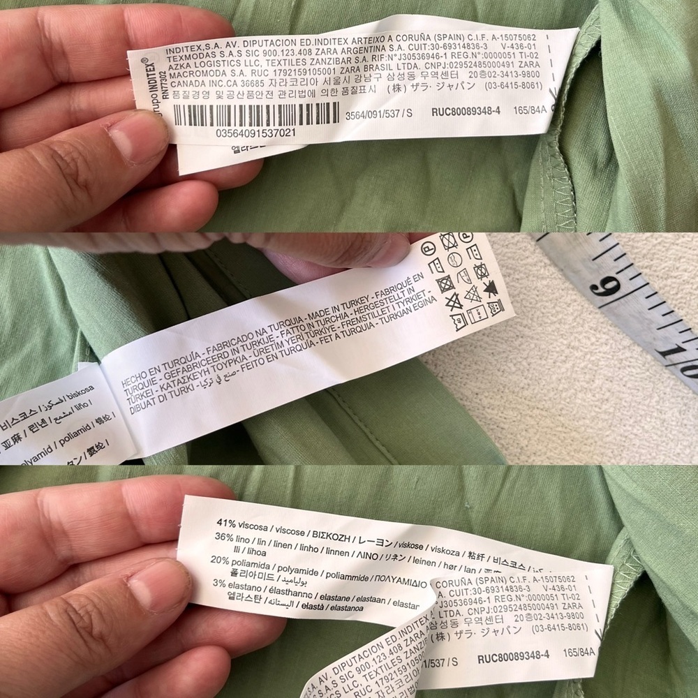 NWT Zara Gathered Linen Blend Shirt Dress S Green Gold Buttons - Picture 8 of 12